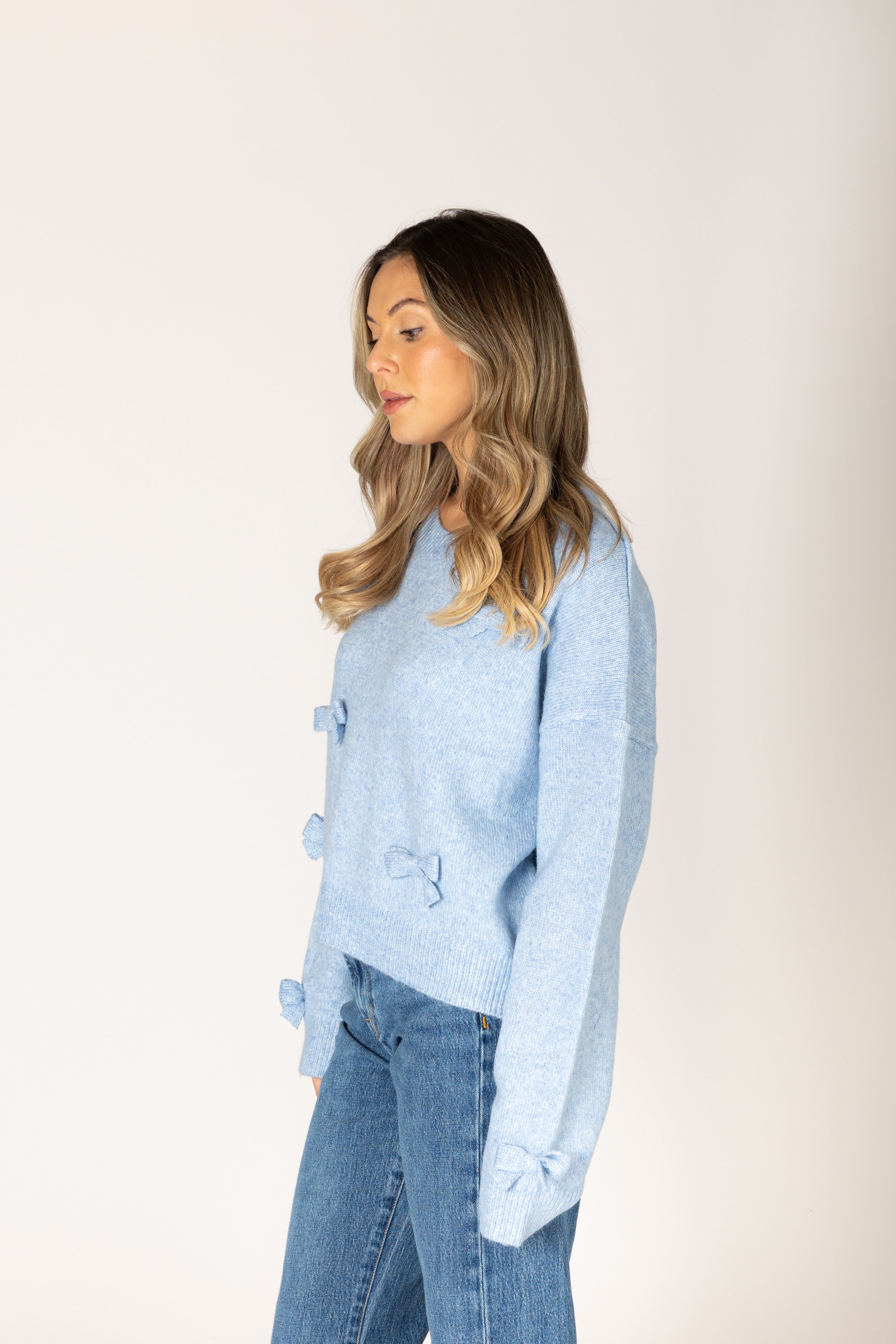 Lyla & Luxe Jessie Bow Sweater - Sky