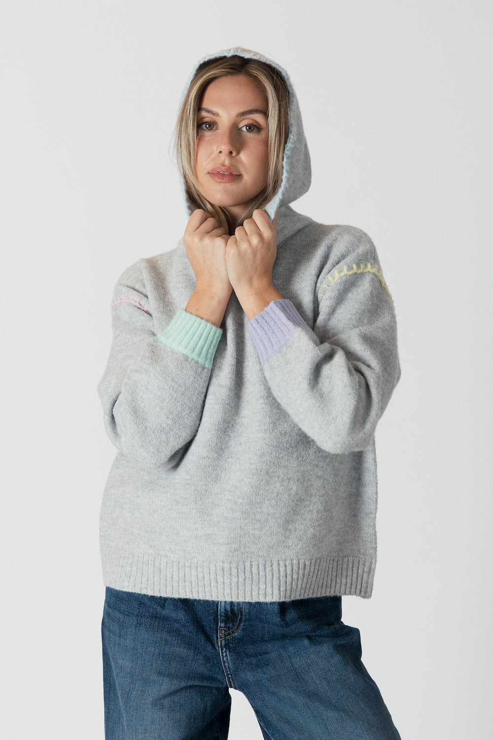 Lyla & Luxe Joyce Eco Hoodie - Grey/Multi Clothing - Tops - Sweaters - Pullovers by Lyla & Luxe | Grace the Boutique