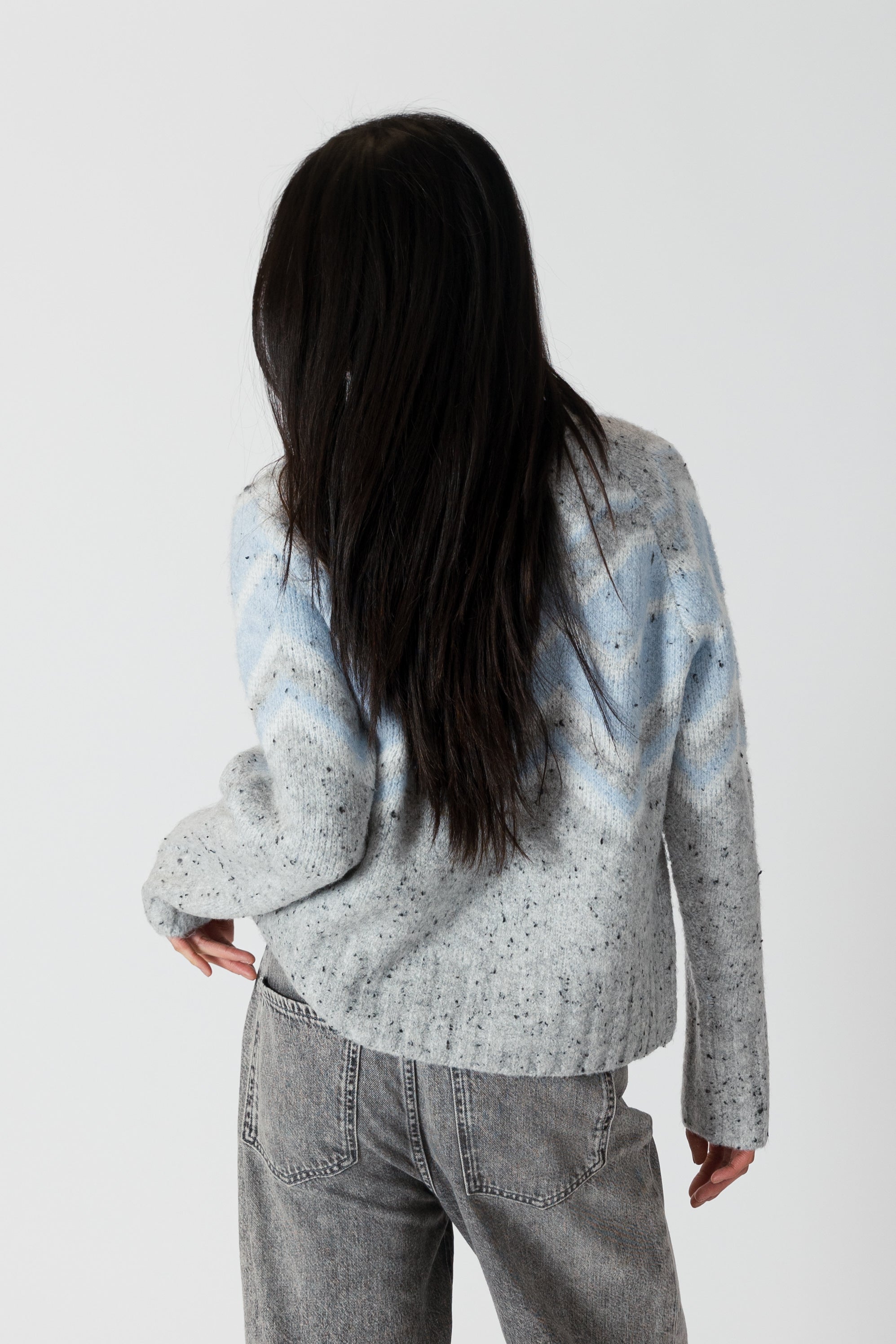 Lyla & Luxe Leighton Fairisle Sweater - Grey/Blue Clothing - Tops - Sweaters - Pullovers by Lyla & Luxe | Grace the Boutique