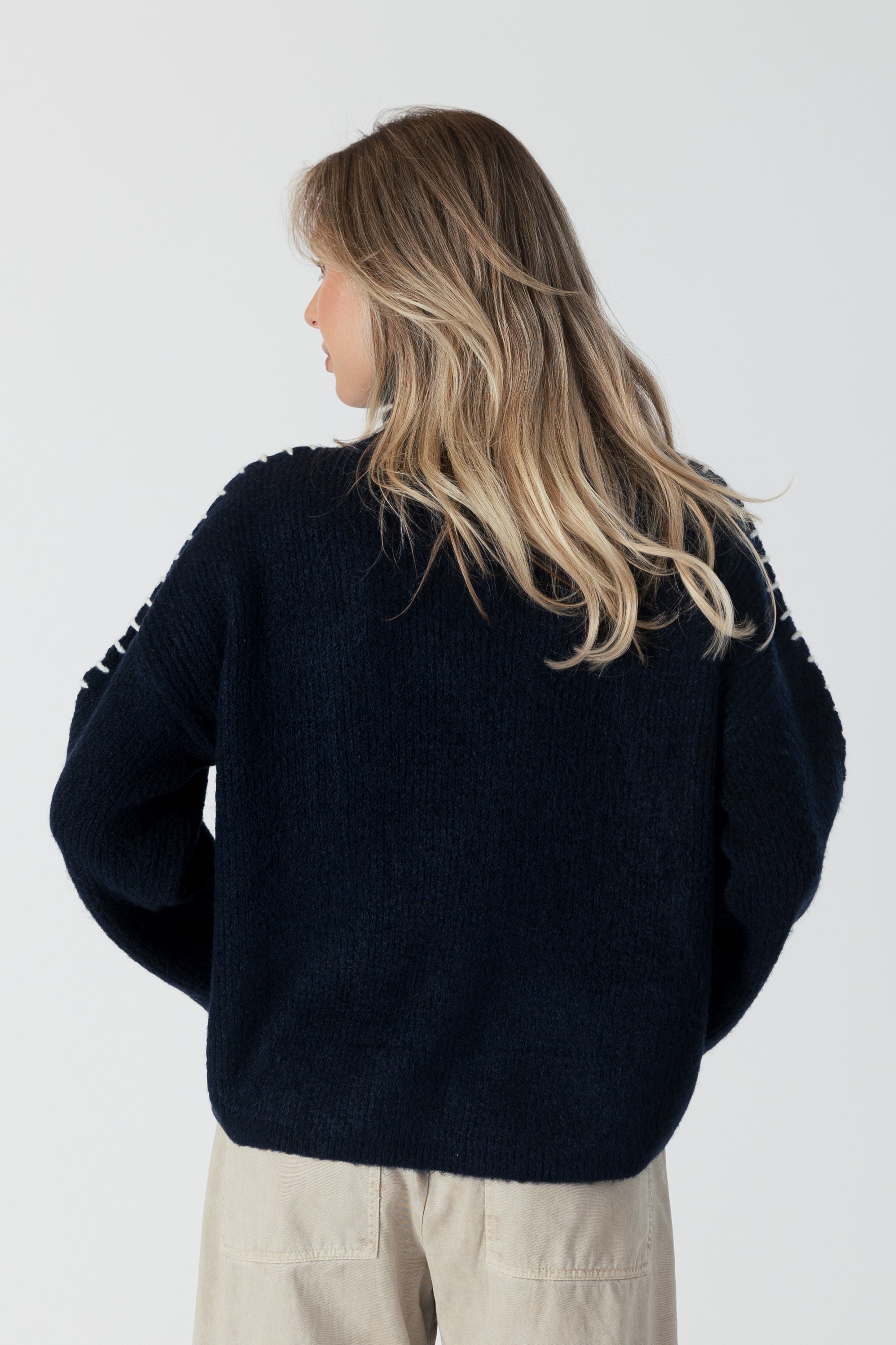 Lyla & Luxe Nyla Ribbed Mockneck - Navy/White Clothing - Tops - Sweaters - Pullovers by Lyla & Luxe | Grace the Boutique