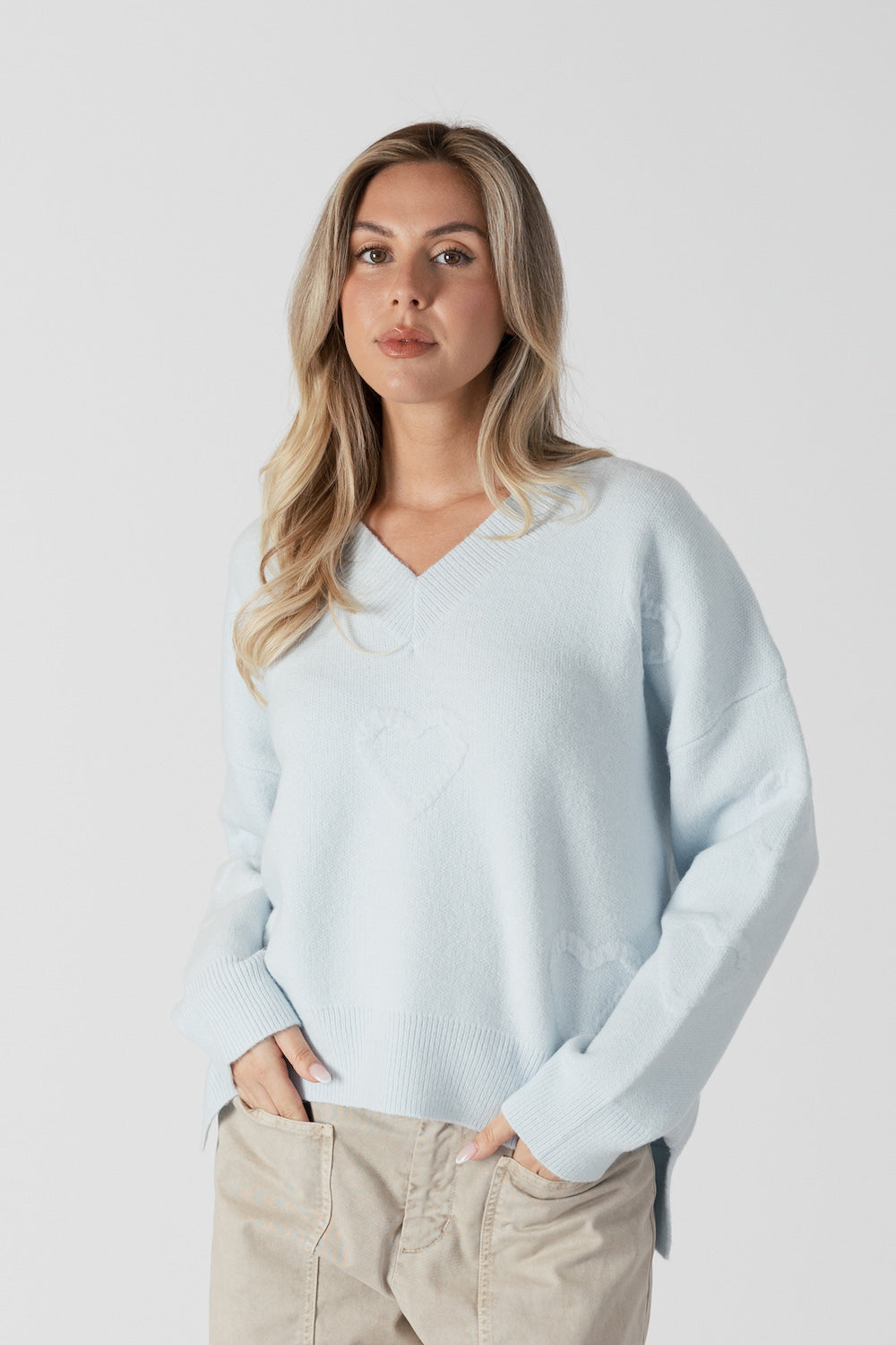 Lyla & Luxe Ocean Heart Sweater - Powder Blue Clothing - Tops - Sweaters - Pullovers by Lyla & Luxe | Grace the Boutique