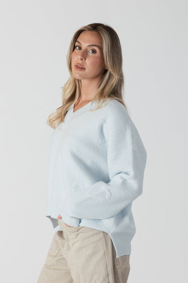 Lyla & Luxe Ocean Heart Sweater - Powder Blue Clothing - Tops - Sweaters - Pullovers by Lyla & Luxe | Grace the Boutique