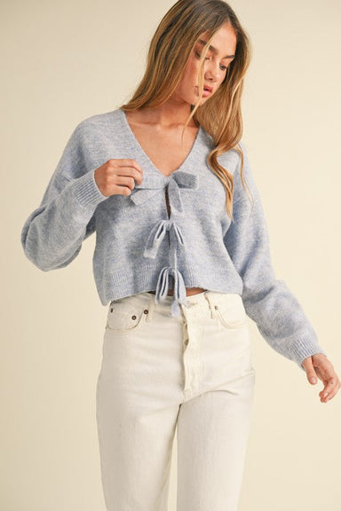 Mable Bow Detail Sweater - Blue Clothing - Tops - Sweaters - Cardigans by Mable | Grace the Boutique