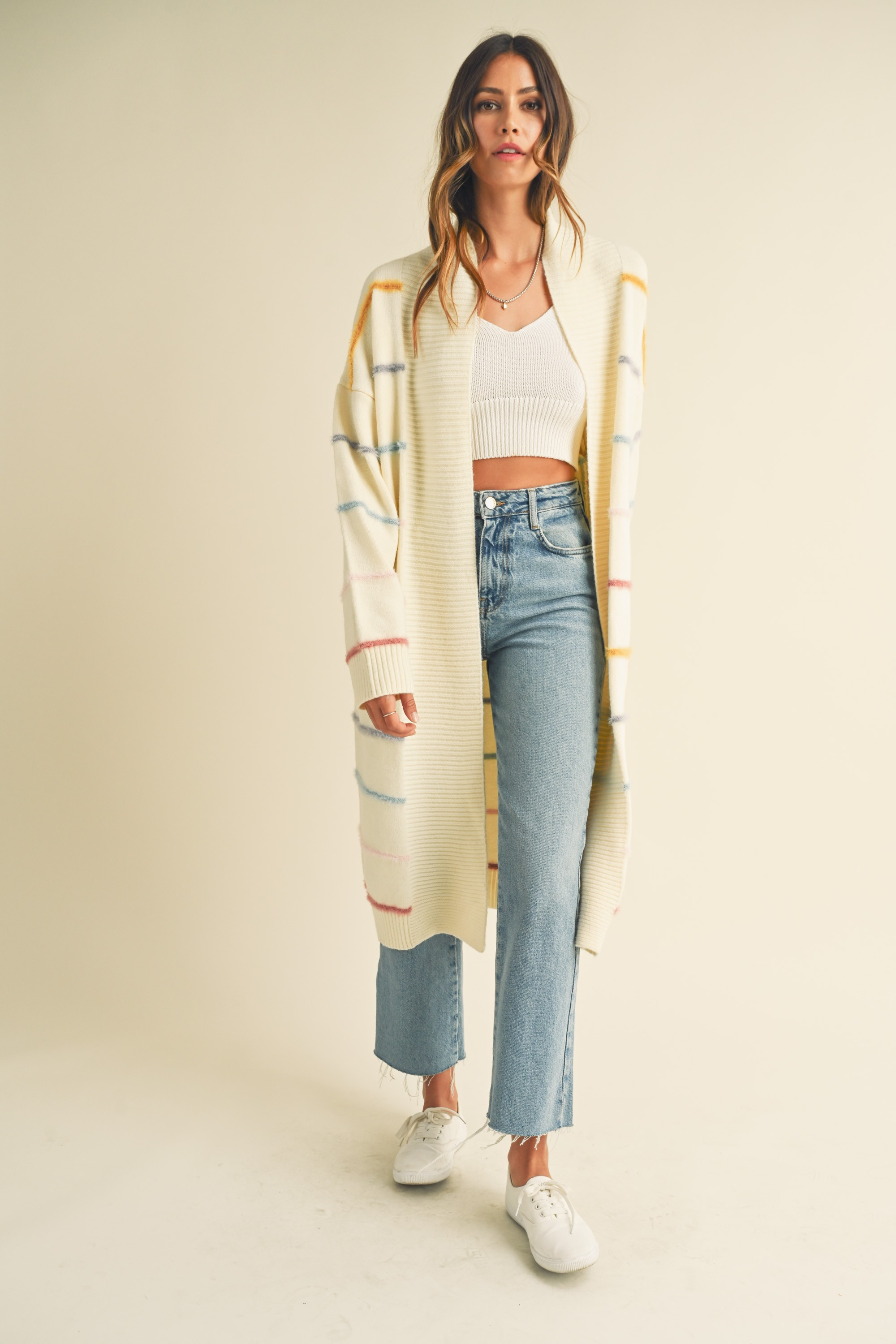 Mable Multi-Colour Stripe Cardi - Cream Clothing - Tops - Sweaters - Cardigans by Mable | Grace the Boutique