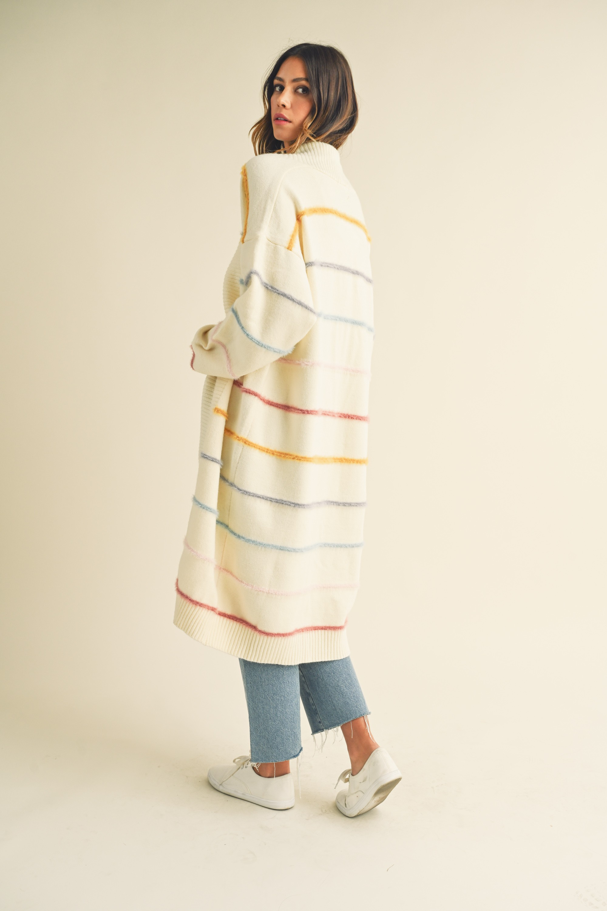 Mable Multi-Colour Stripe Cardi - Cream Clothing - Tops - Sweaters - Cardigans by Mable | Grace the Boutique