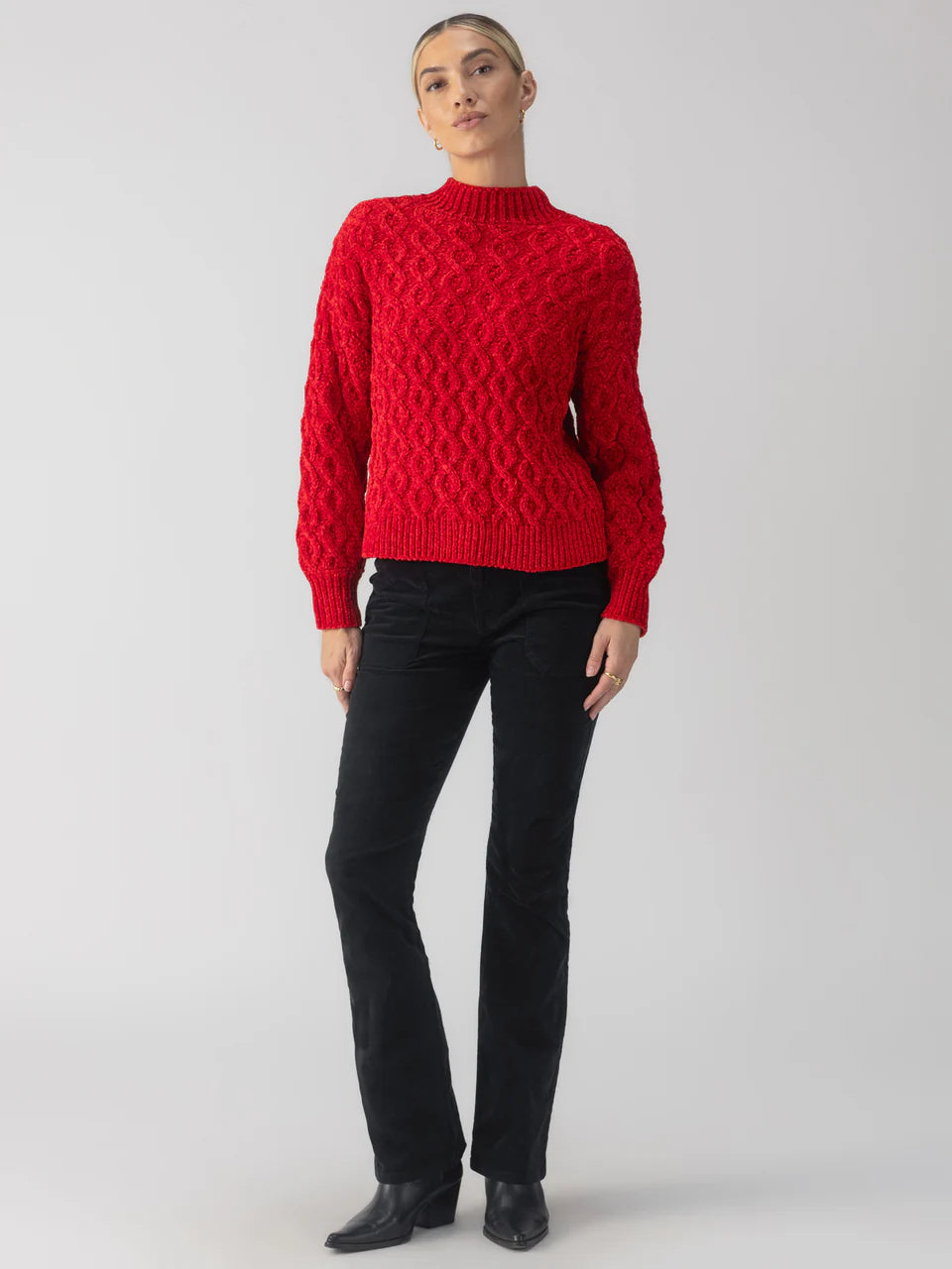 Sanctuary Cable Mock Neck Sweater - Mars Red