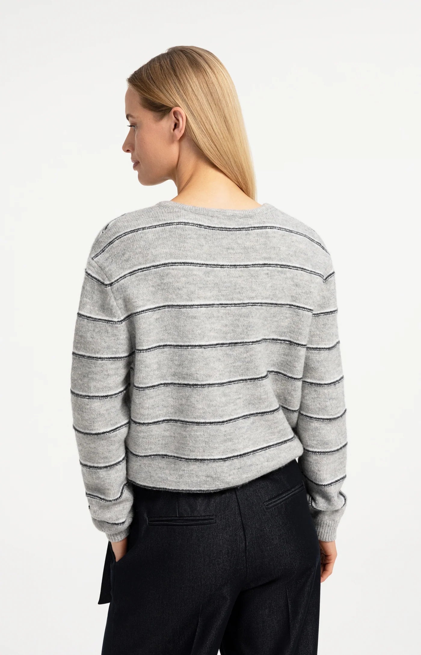Yaya Striped Cardi - Medium Grey