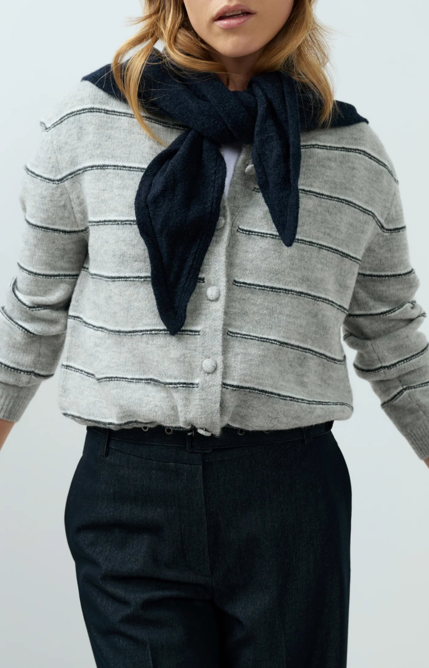 Yaya Striped Cardi - Medium Grey
