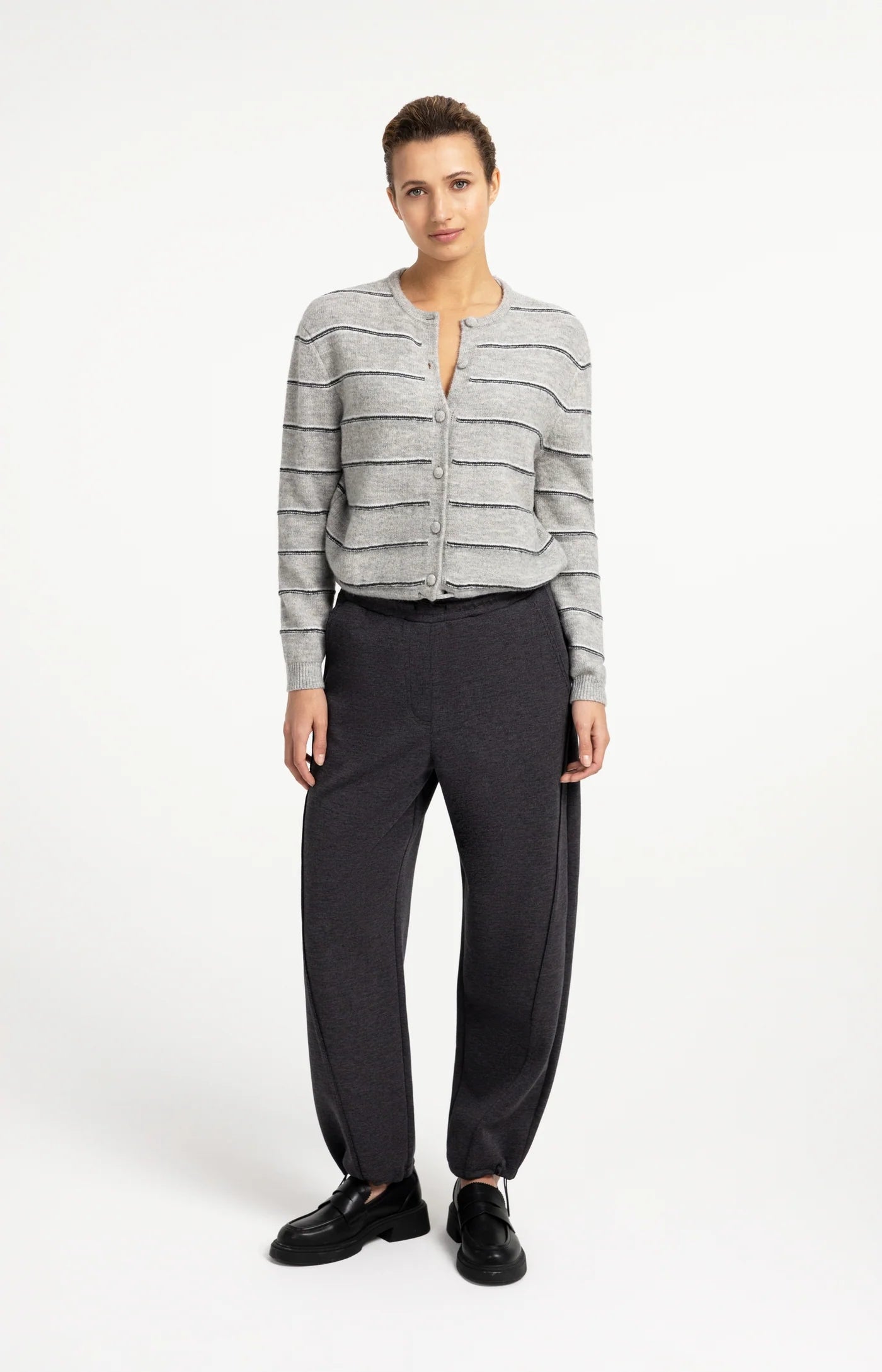 Yaya Striped Cardi - Medium Grey