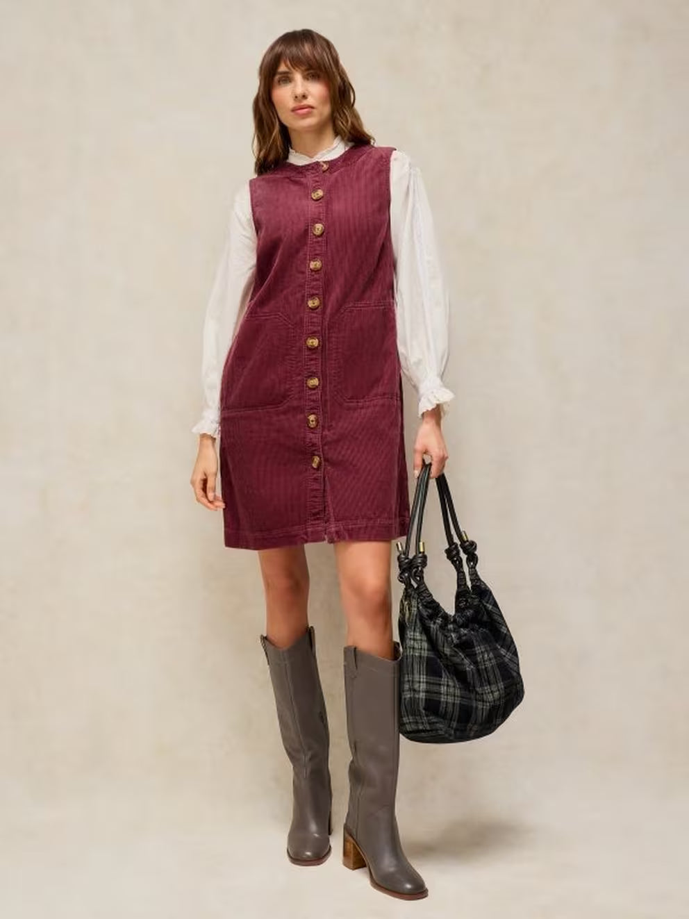 White Stuff Millie Cord Pinafore - Dusty Pink