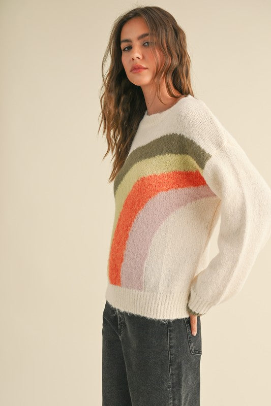 Miou Muse Rainbow Pattern Sweater Clothing - Tops - Sweaters - Pullovers by Miou Muse | Grace the Boutique