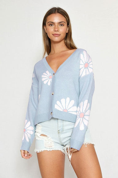 Miss Sparkling Daisy Cardigan - Sky Blue Clothing - Tops - Sweaters - Cardigans by Miss Sparkling | Grace the Boutique