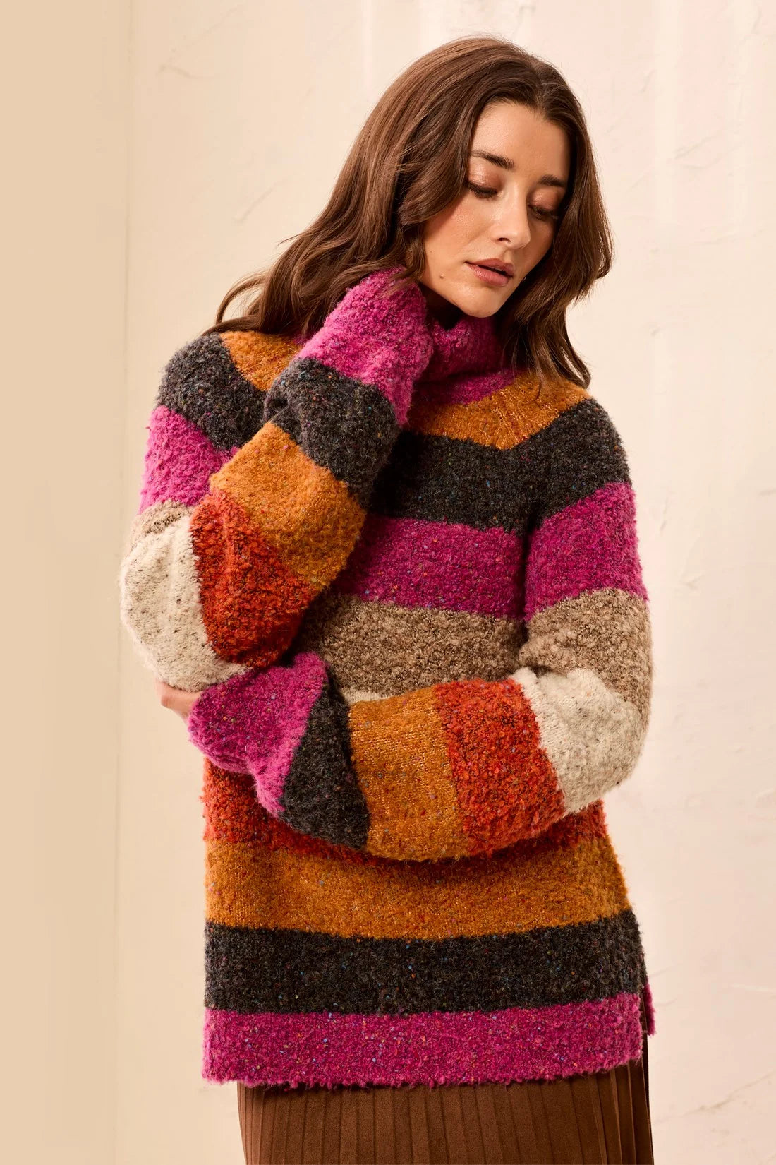 Tribal Multi Stripe Sweater - Mulberry