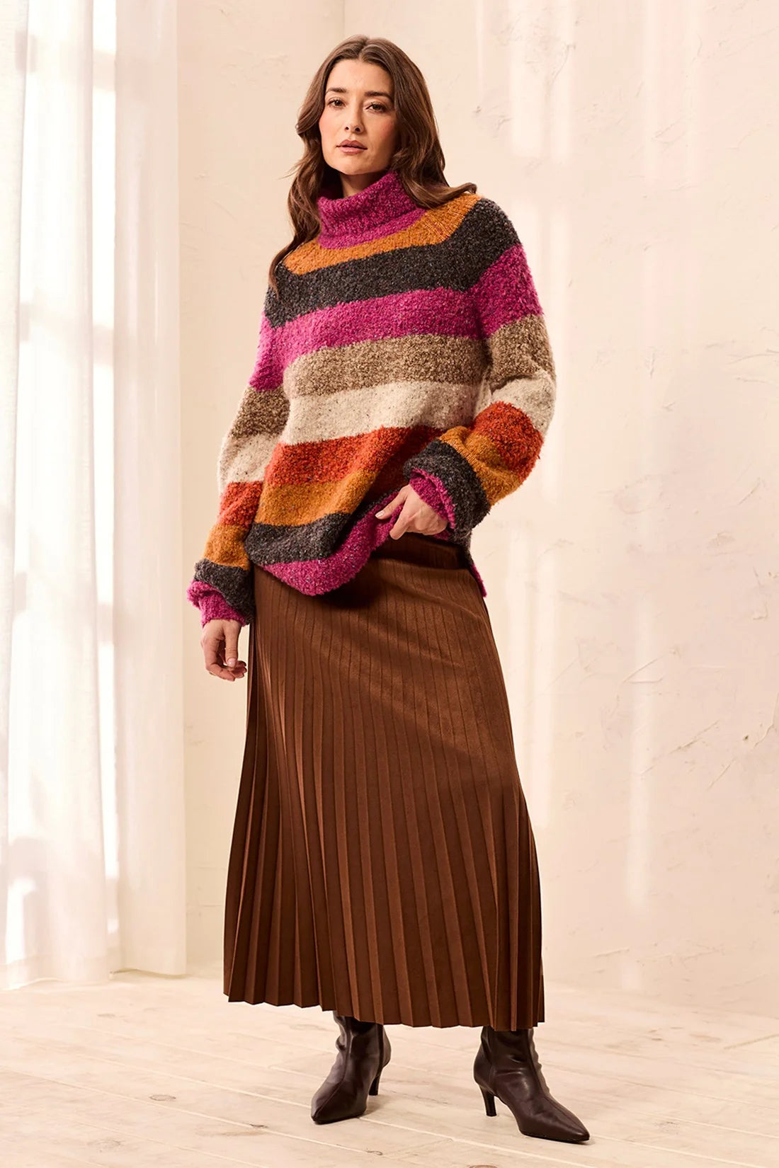 Tribal Multi Stripe Sweater - Mulberry