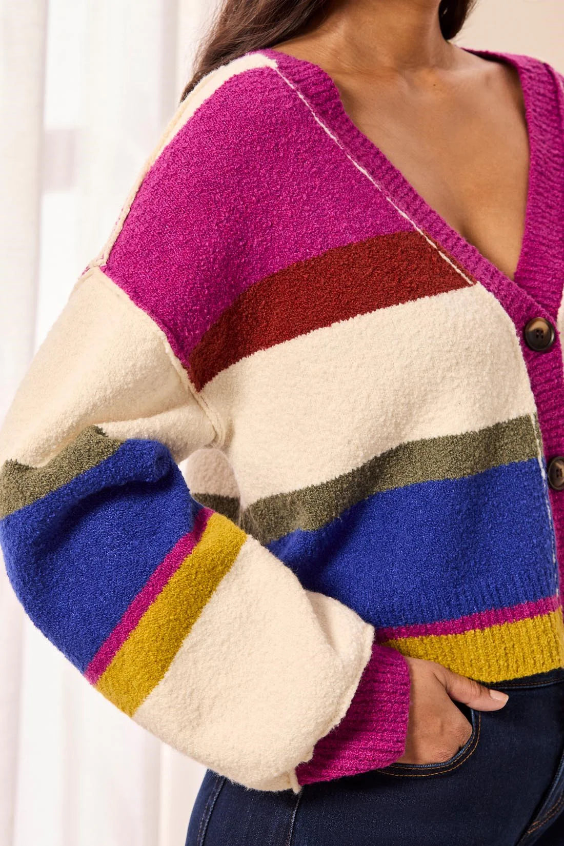 Tribal Multi Puff Sleeve Cardi - Cream