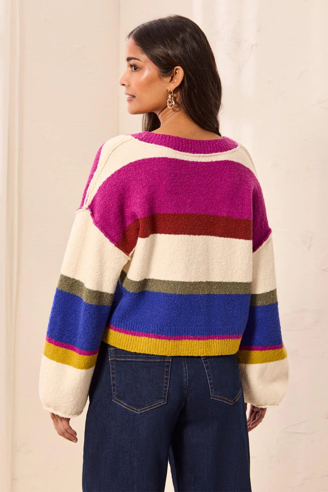 Tribal Multi Puff Sleeve Cardi - Cream