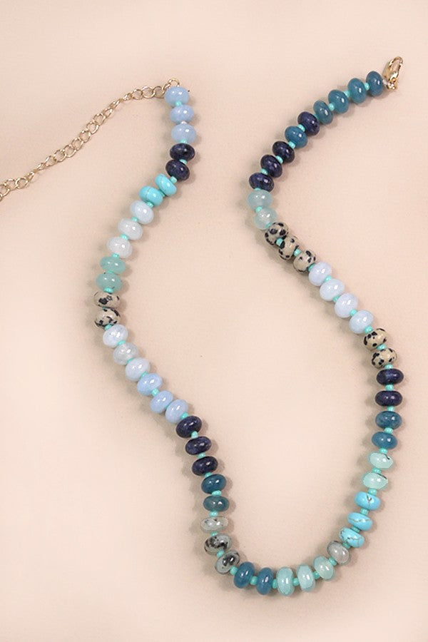 Natural Agate Semi-Precious Bead Necklace - Blue Mix