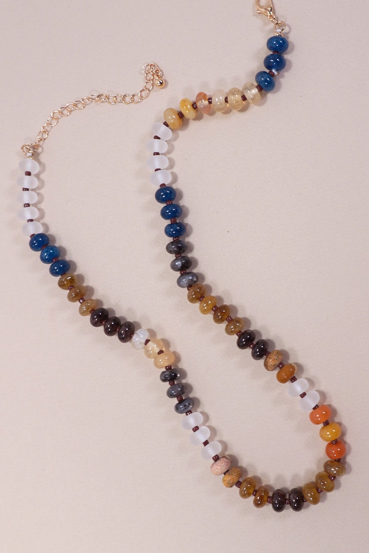 Natural Agate Semi-Precious Bead Necklace - Brown Mix