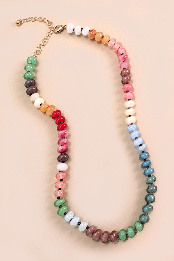 Natural Agate Semi-Precious Bead Necklace - Multi