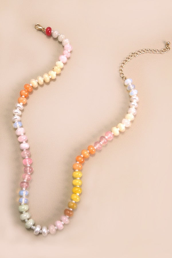 Natural Agate Semi-Precious Bead Necklace - Pastel