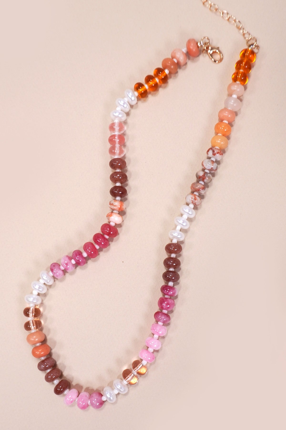 Natural Agate Semi-Precious Bead Necklace - Pink Mix
