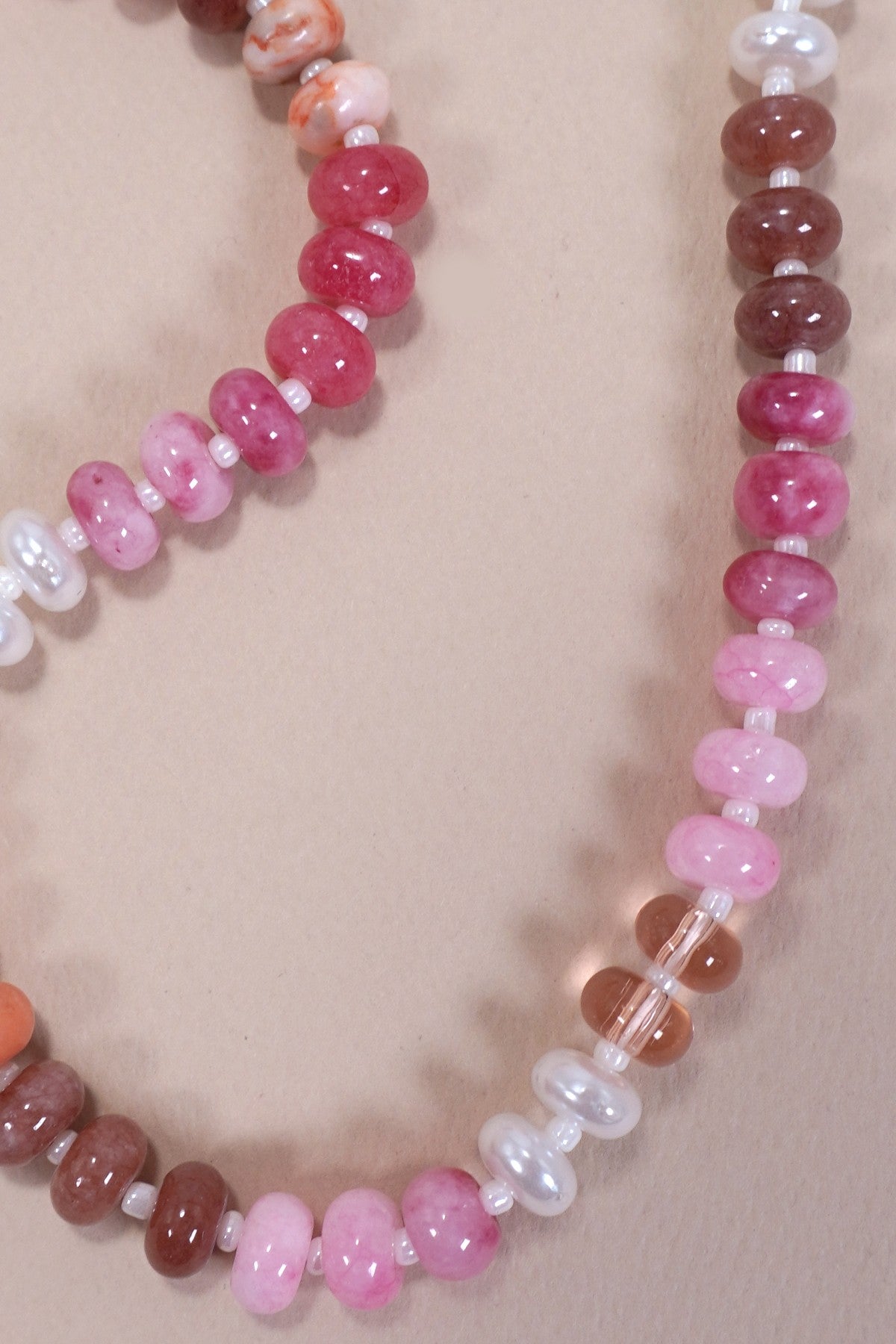 Natural Agate Semi-Precious Bead Necklace - Pink Mix