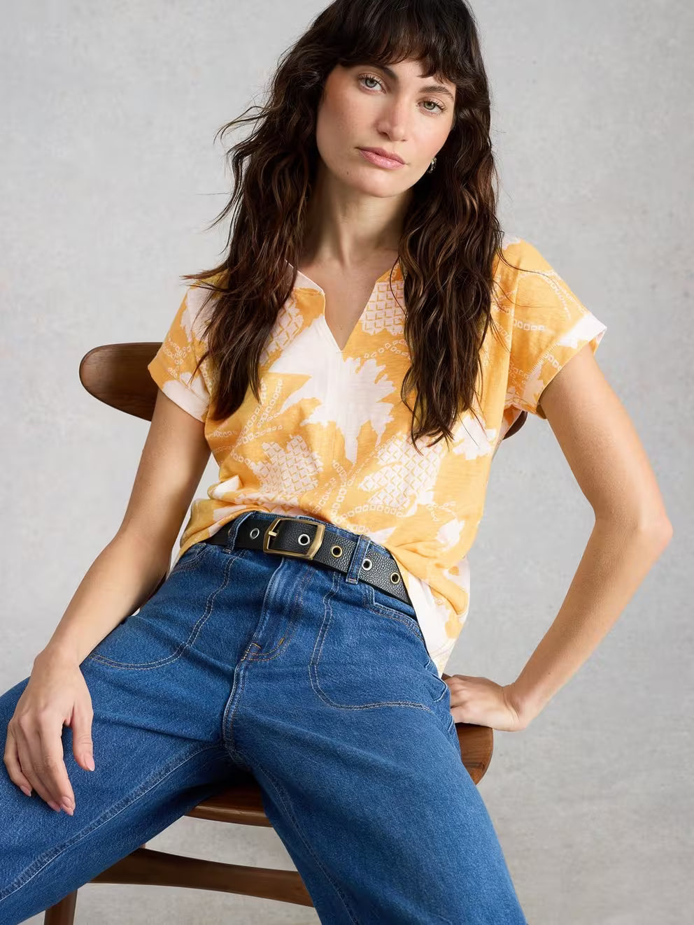 White Stuff Nelly Notch Tee - Yellow Print