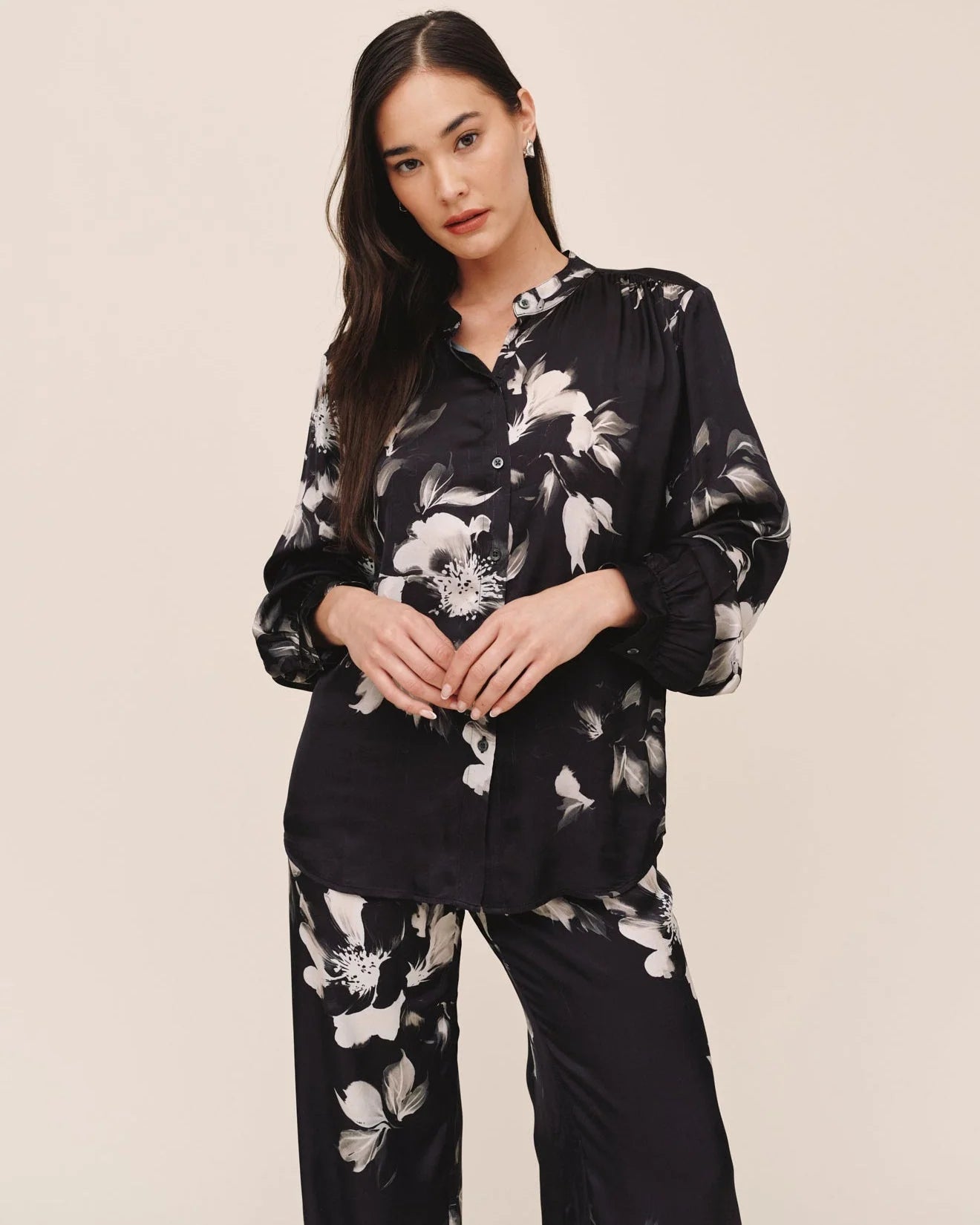 Bella Dahl Mandarin Collar Blouse - Noir Bloom