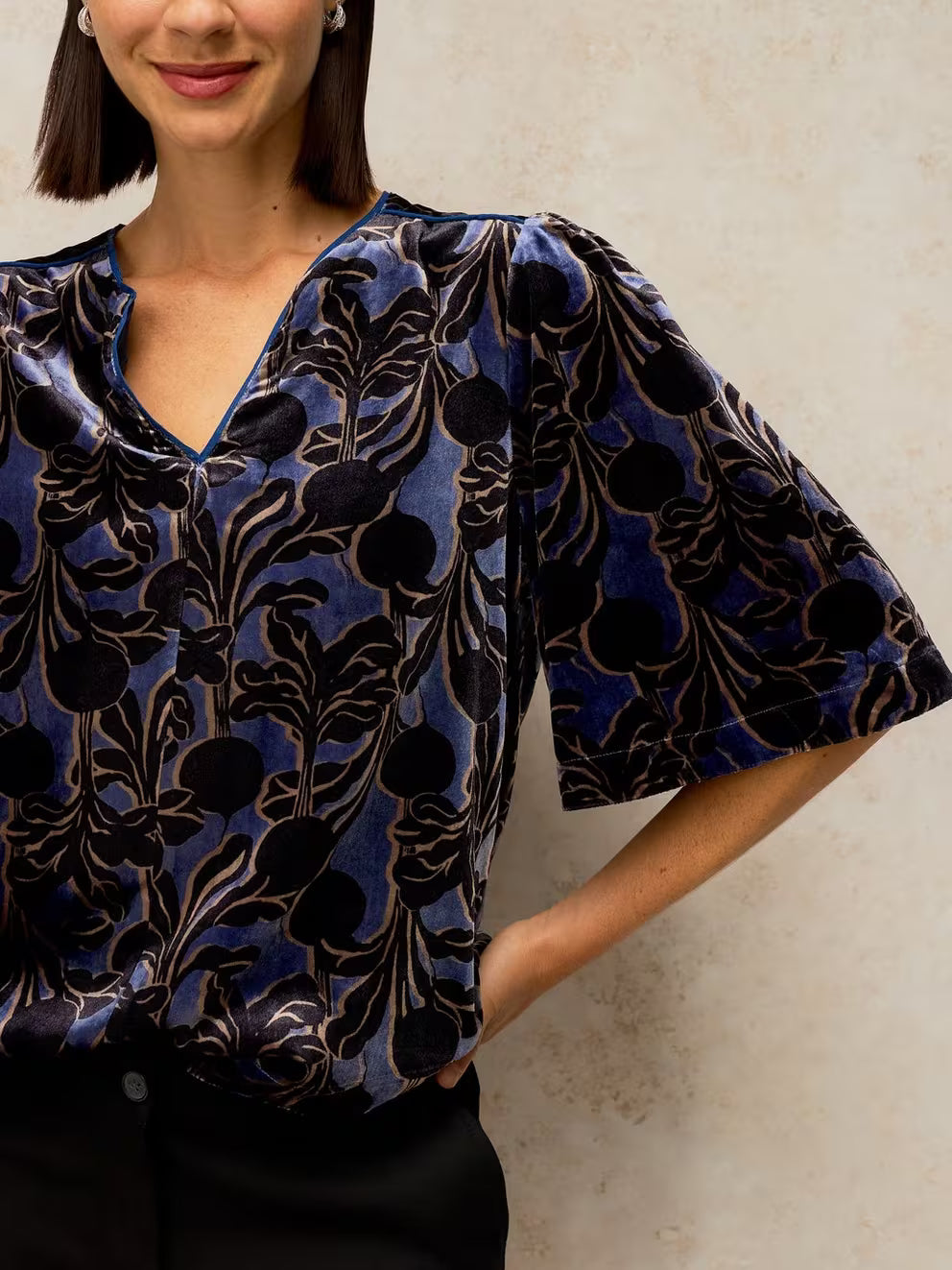 White Stuff Nova Velvet Shell - Blue Print