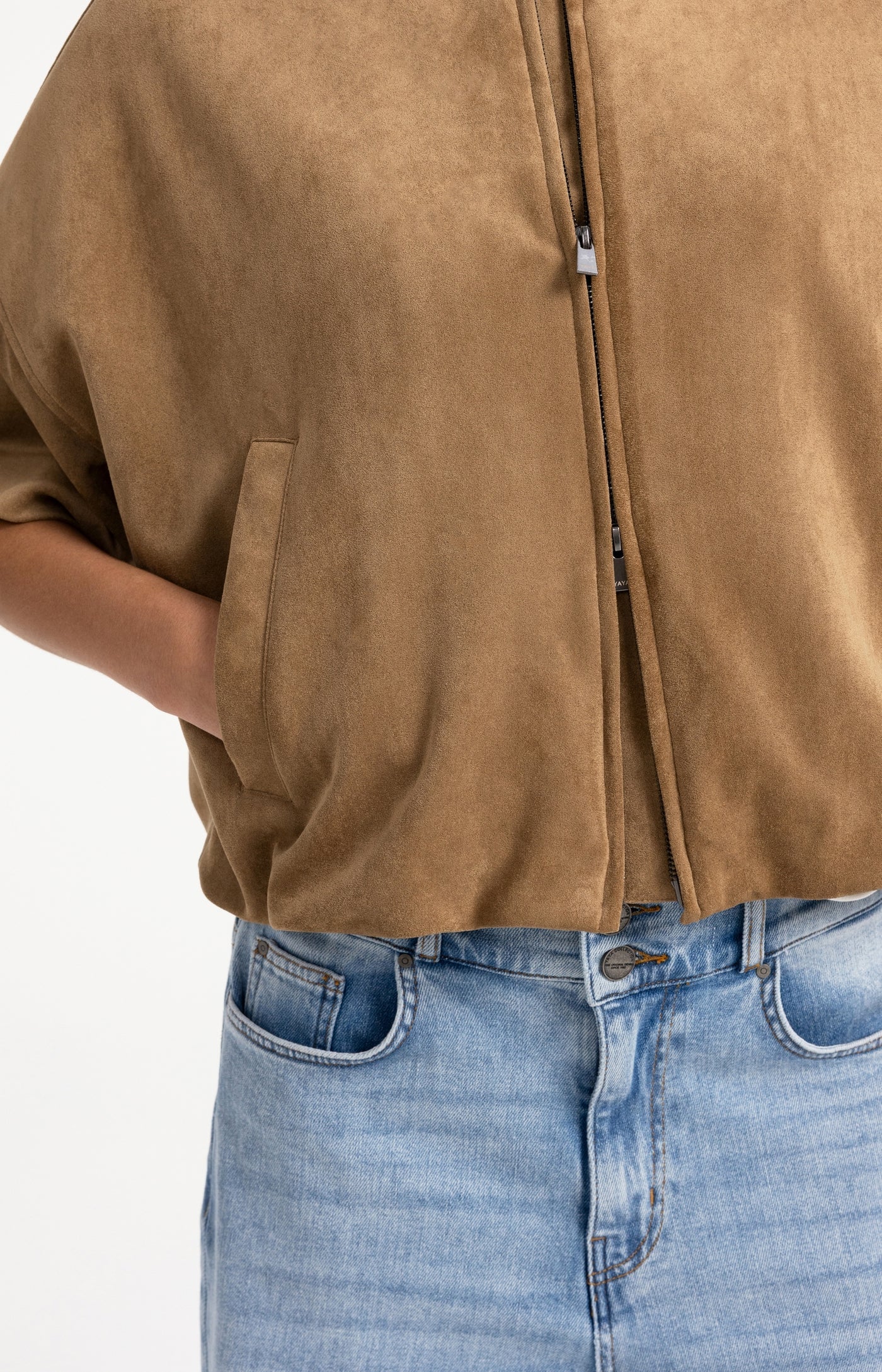 Yaya Suedine Balloon Hem Jacket - Otter Brown