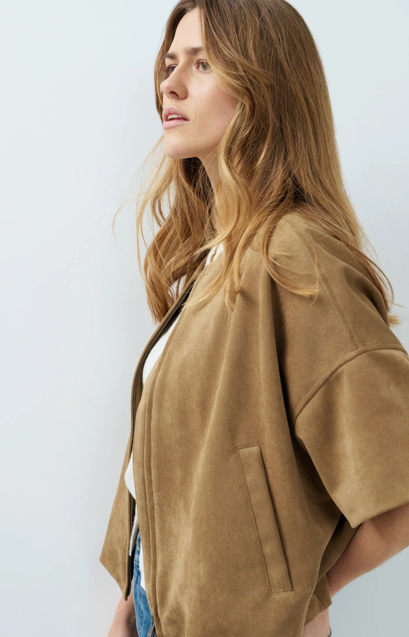 Yaya Suedine Balloon Hem Jacket - Otter Brown