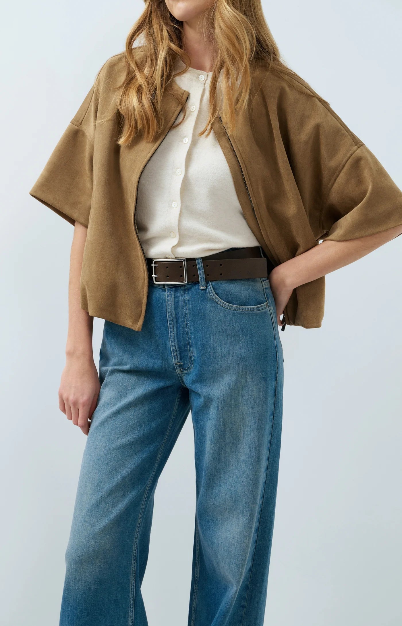 Yaya Suedine Balloon Hem Jacket - Otter Brown