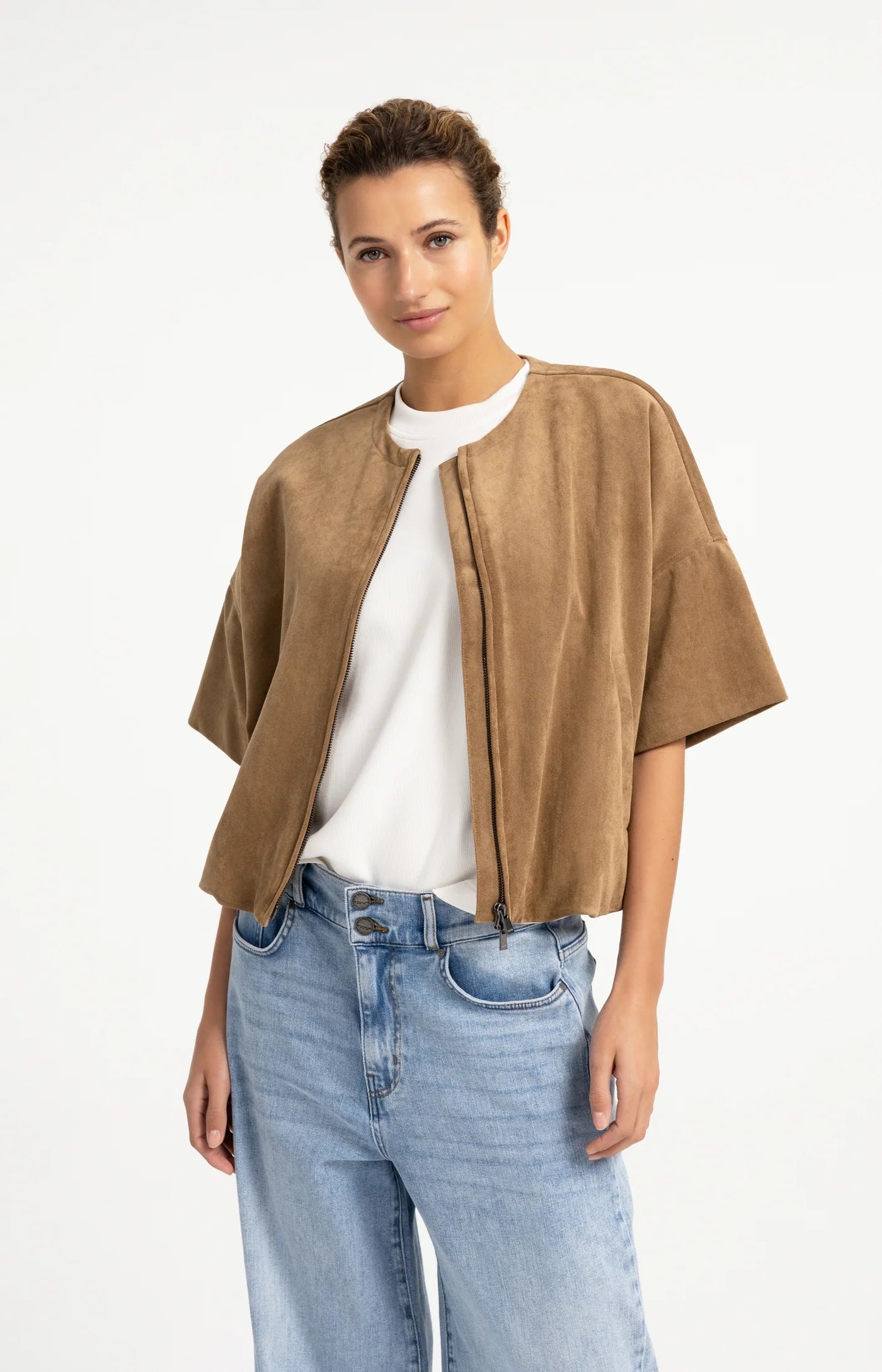 Yaya Suedine Balloon Hem Jacket - Otter Brown