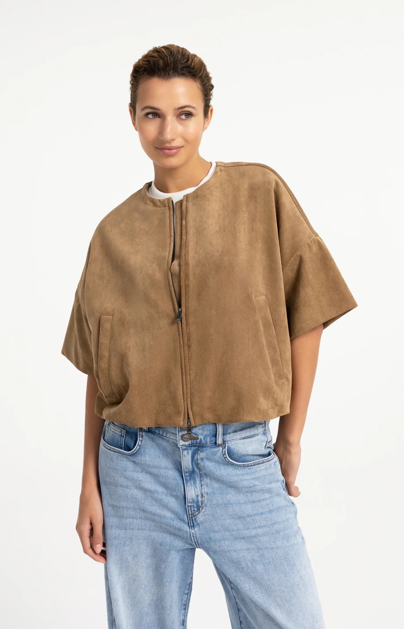 Yaya Suedine Balloon Hem Jacket - Otter Brown