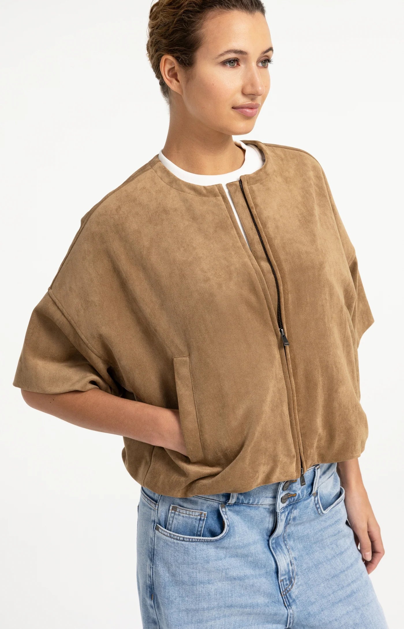 Yaya Suedine Balloon Hem Jacket - Otter Brown