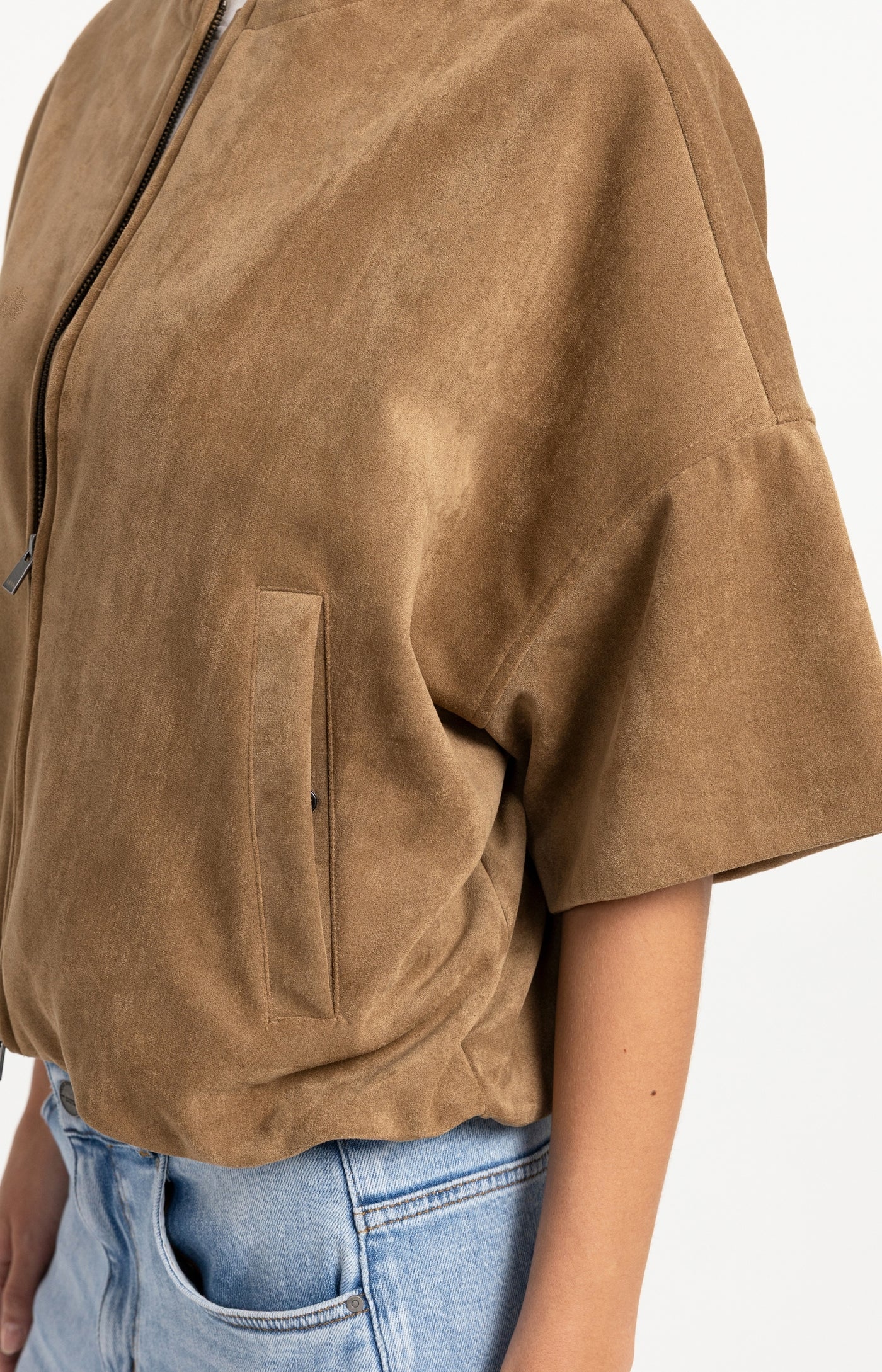 Yaya Suedine Balloon Hem Jacket - Otter Brown