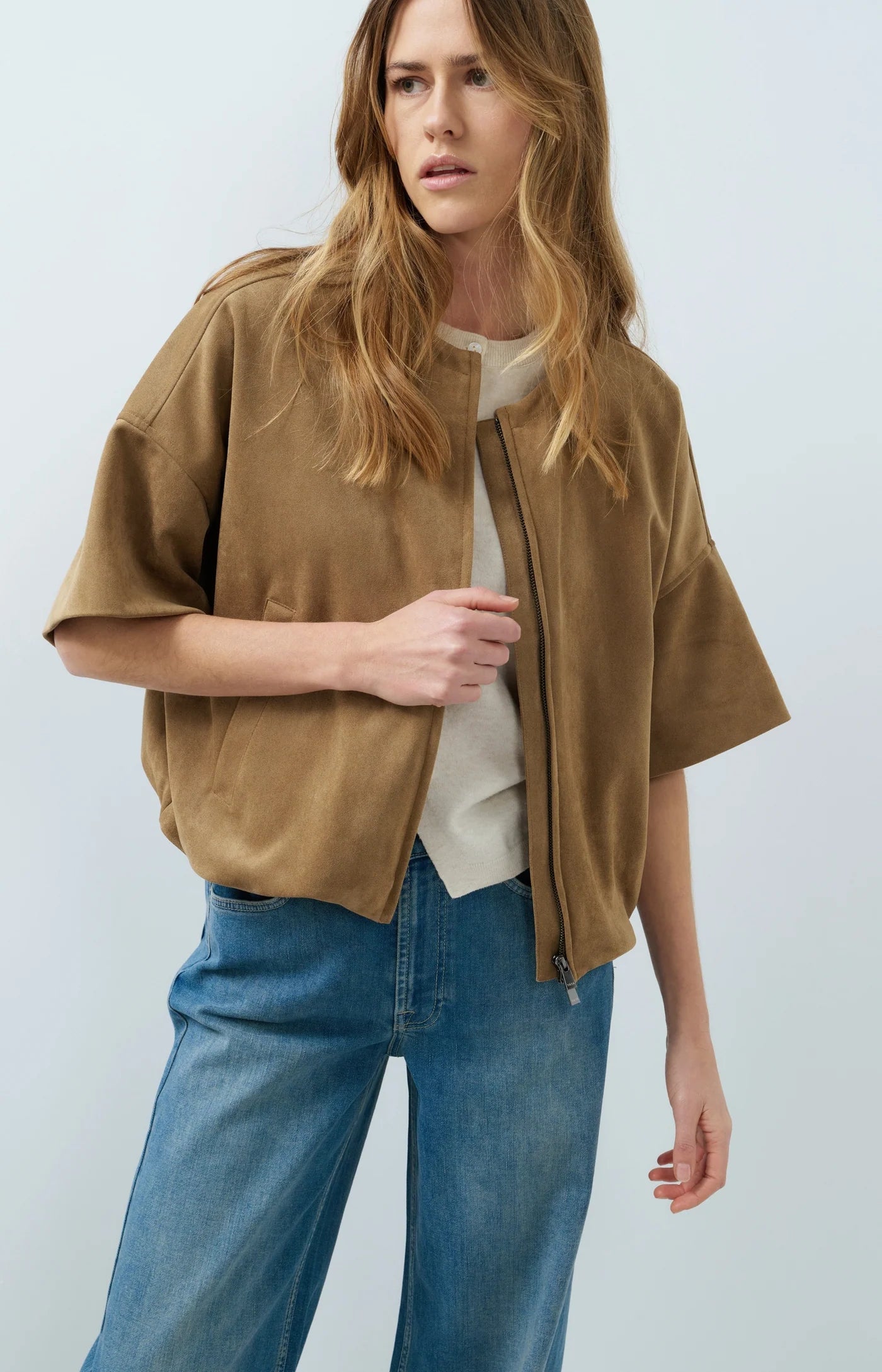 Yaya Suedine Balloon Hem Jacket - Otter Brown