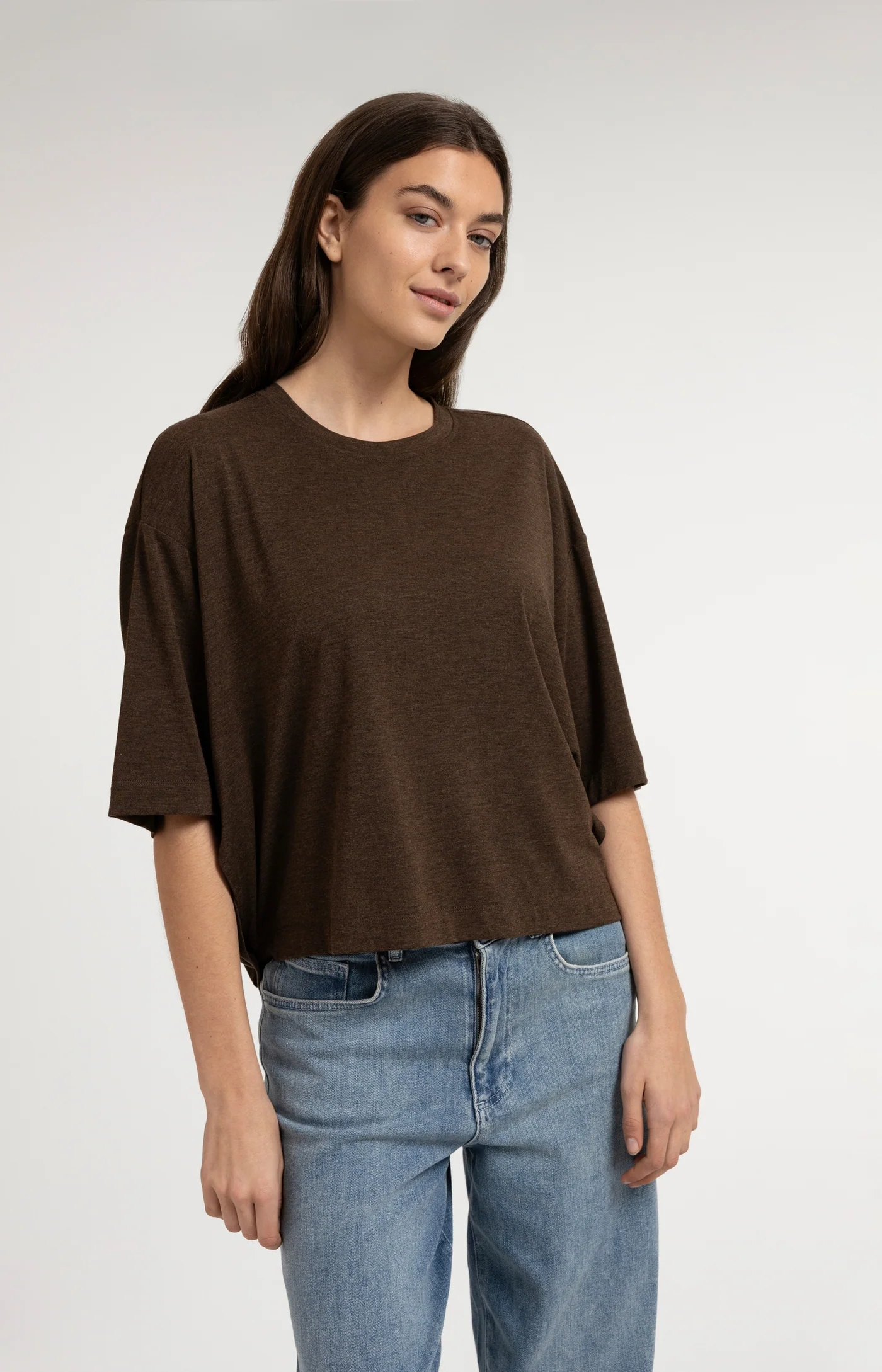 Yaya Oversized Jersey Tee - Slate Brown