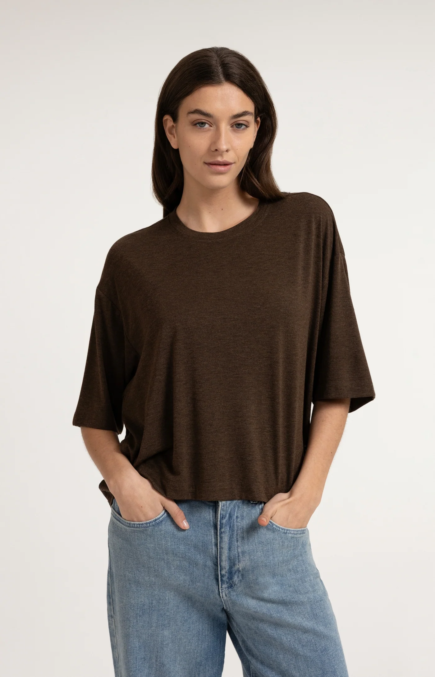 Yaya Oversized Jersey Tee - Slate Brown