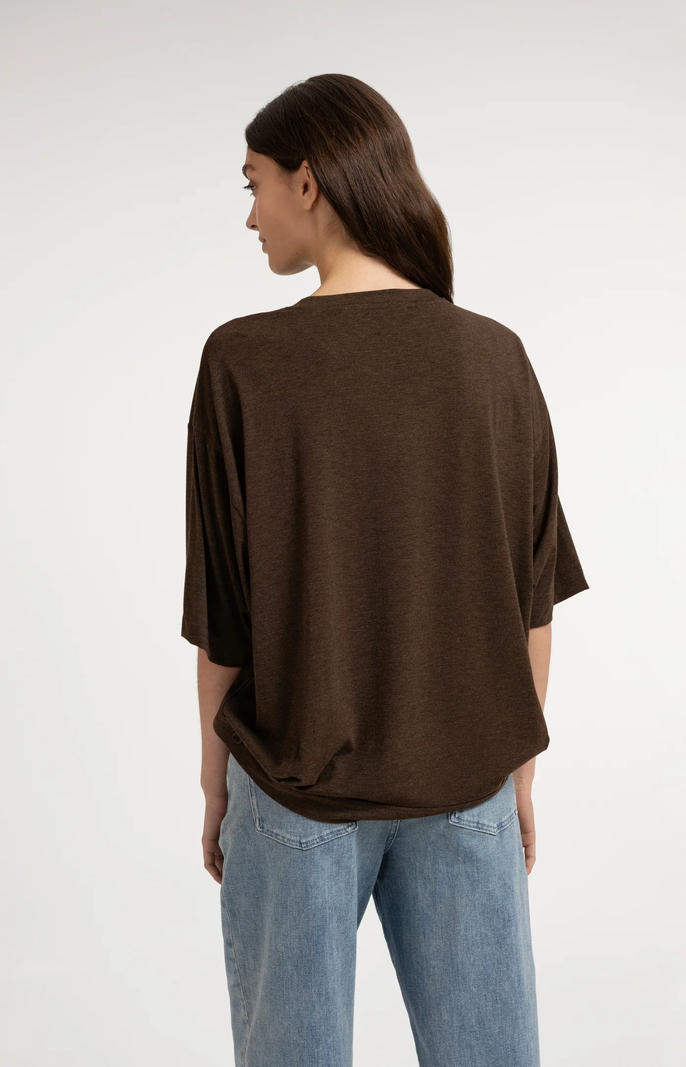 Yaya Oversized Jersey Tee - Slate Brown