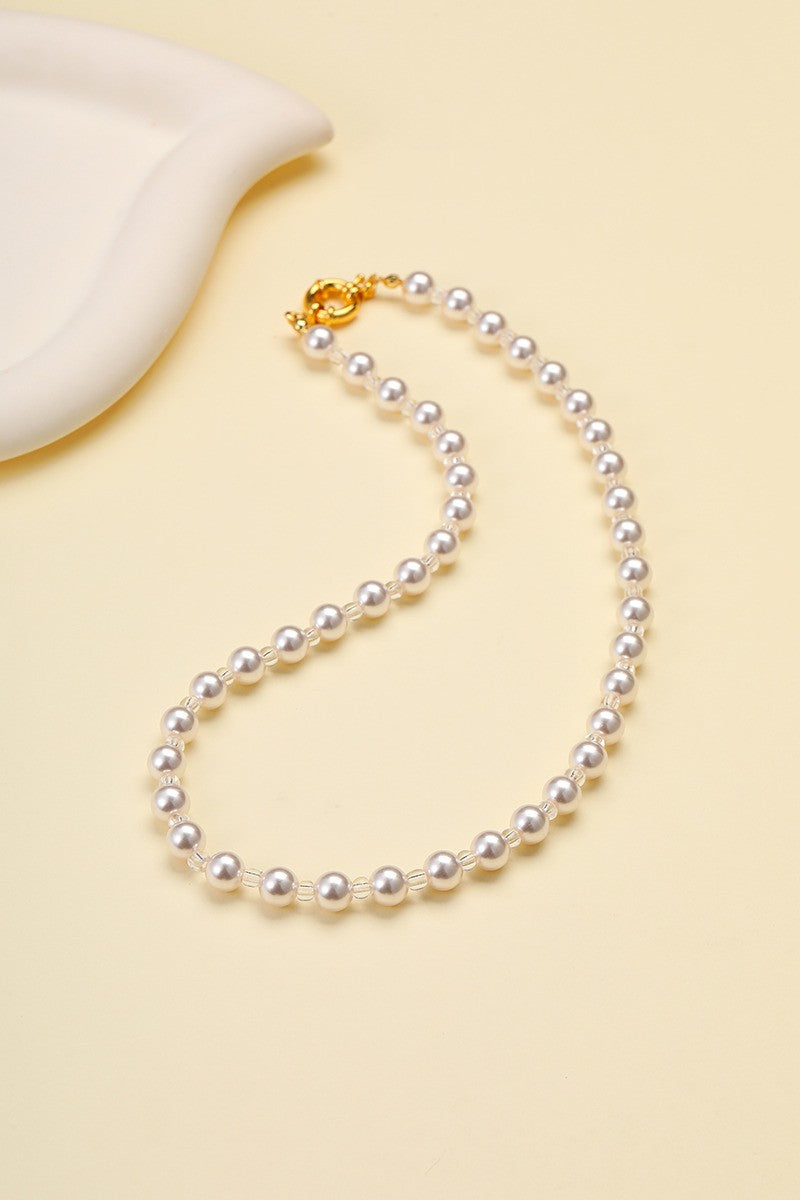Natural Stone Glass Mixed Necklace - Pearl