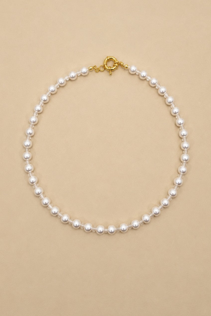 Natural Stone Glass Mixed Necklace - Pearl