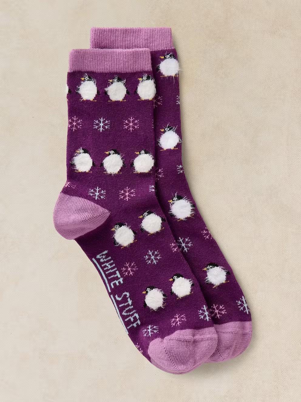 White Stuff Fluffy Penguin Ankle Sock - Purple Multi