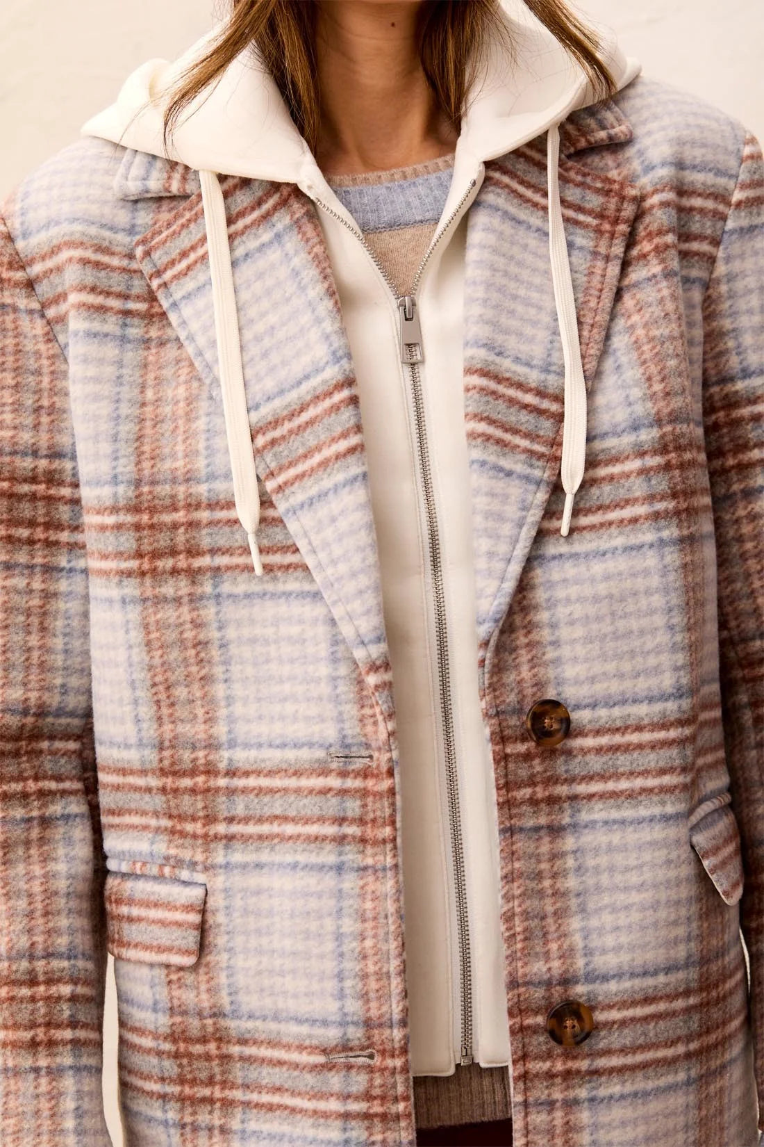 Tribal Plaid Fooler Coat - Cream