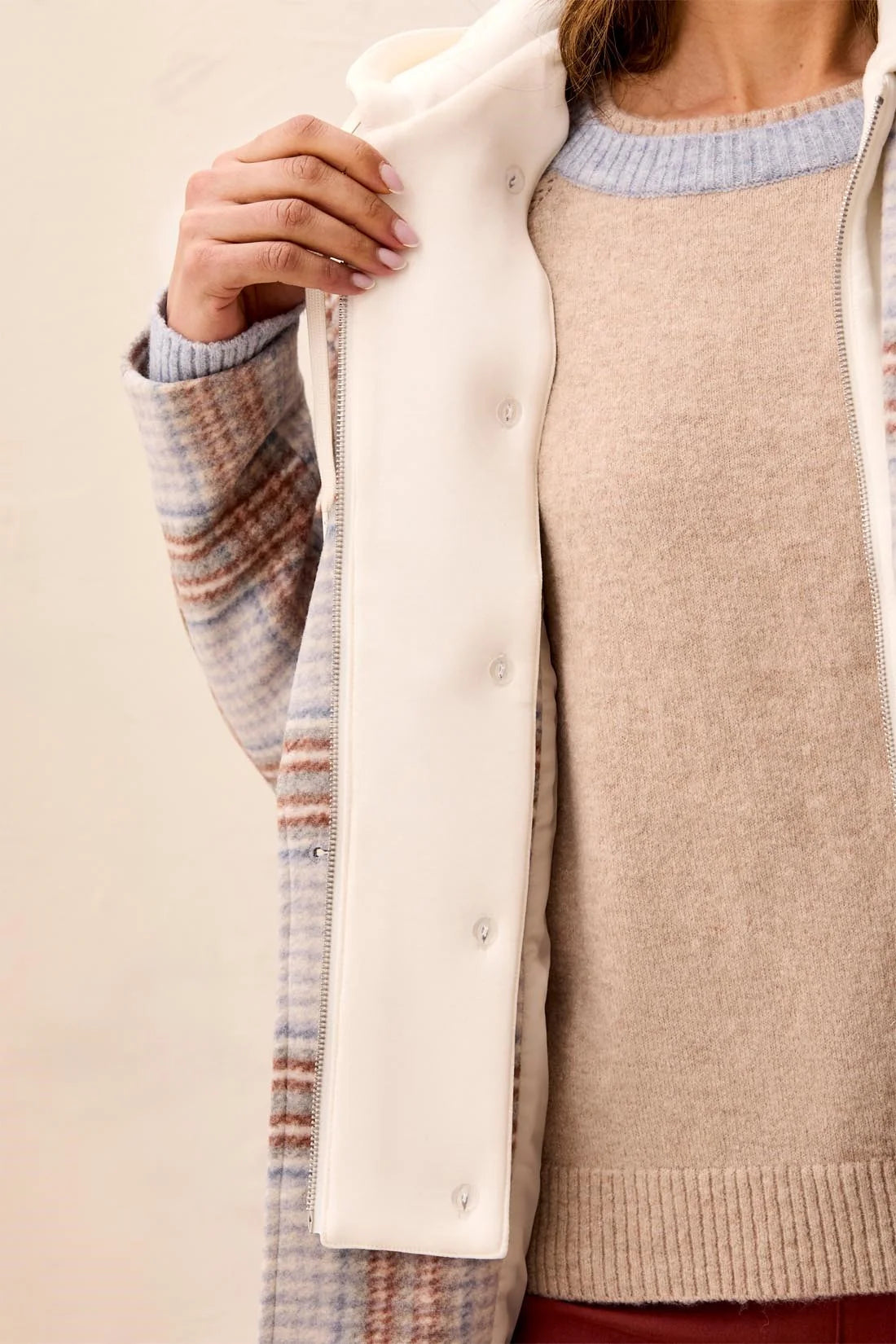 Tribal Plaid Fooler Coat - Cream