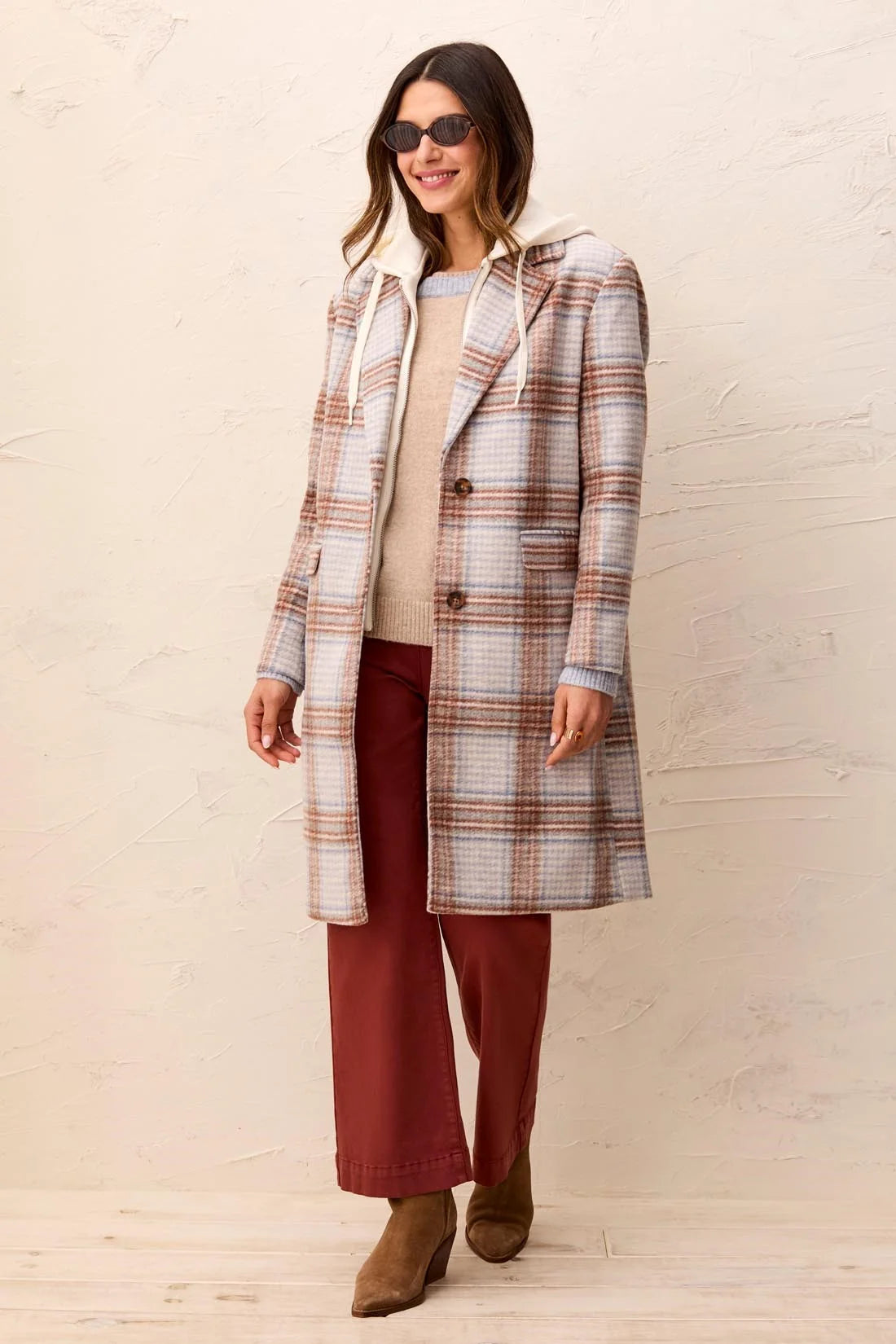 Tribal Plaid Fooler Coat - Cream