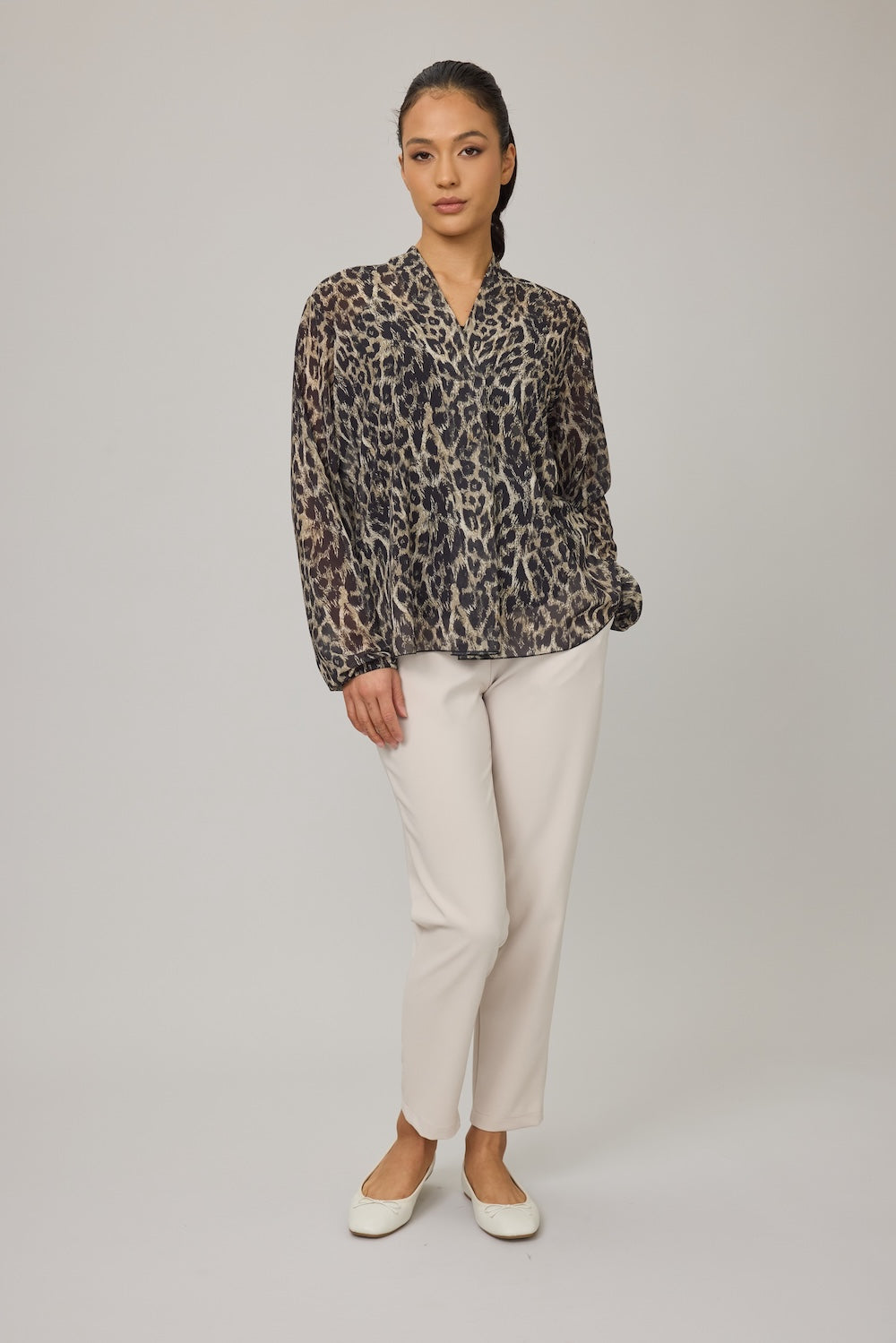Pistache Georgette Blouse - Leopard Print