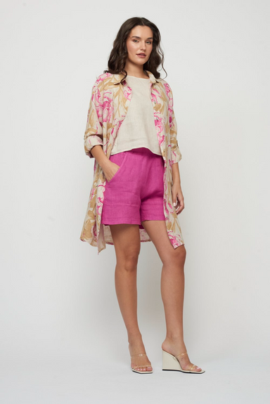 Pistache Linen Blouse Dress - Camel/Fuchsia Clothing - Tops - Tunics by Pistache | Grace the Boutique