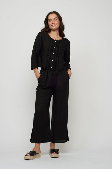 Pistache Linen Split Leg Pant - Black Clothing - Bottoms - Pants - Casual by Pistache | Grace the Boutique