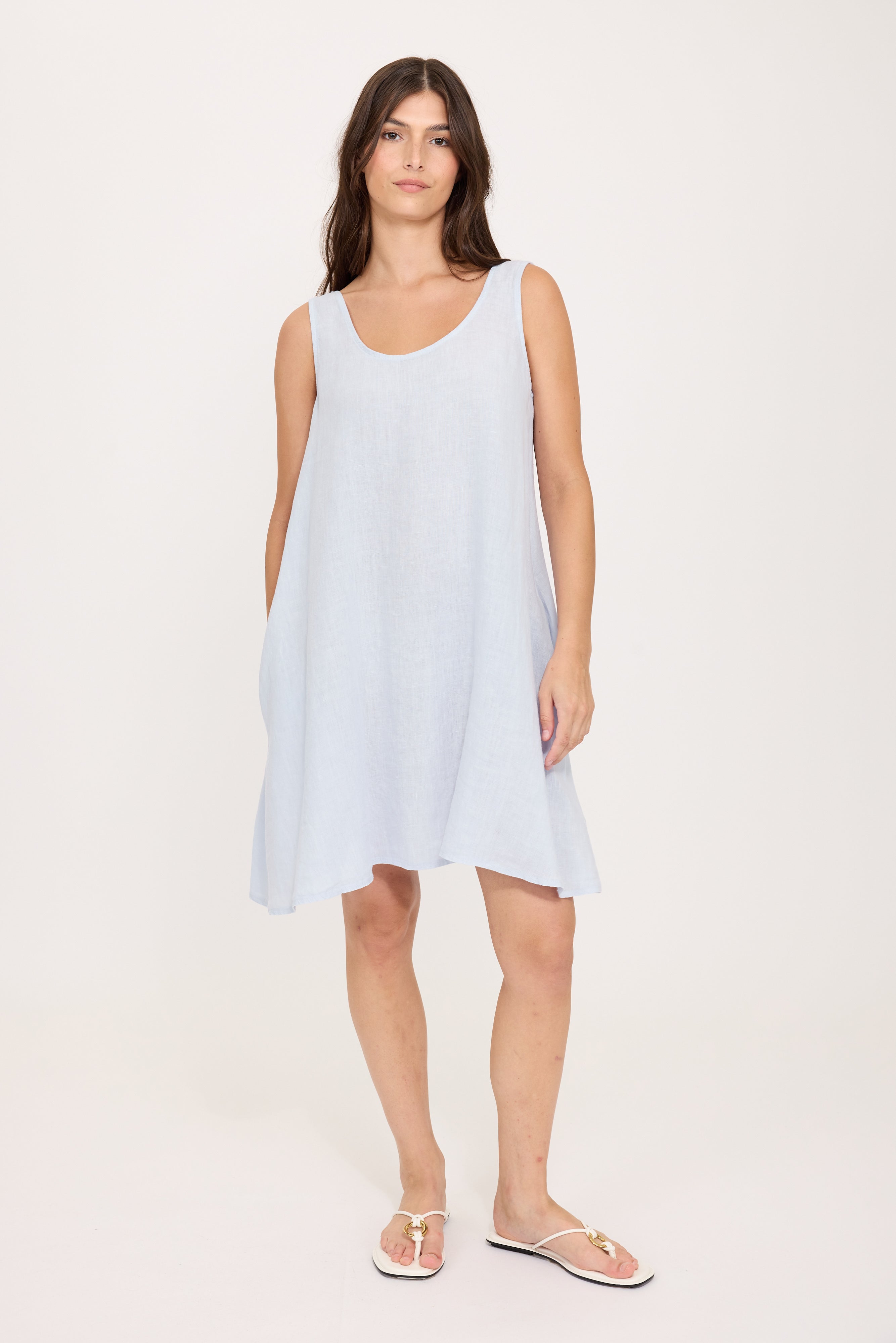 Pistache Linen Weekender Dress - Cloud Blue